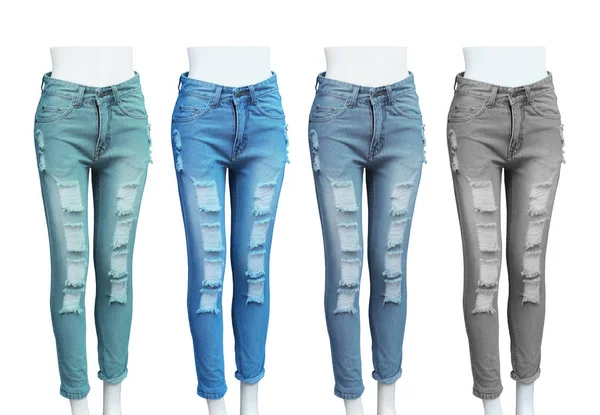 Frau zerriss Skinny Jeans — Stockfoto