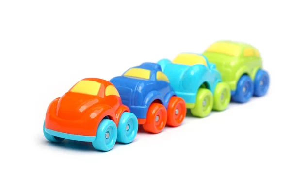 Πολύχρωμο πλαστικό αυτοκίνητο παιχνίδια — Φωτογραφία Αρχείου