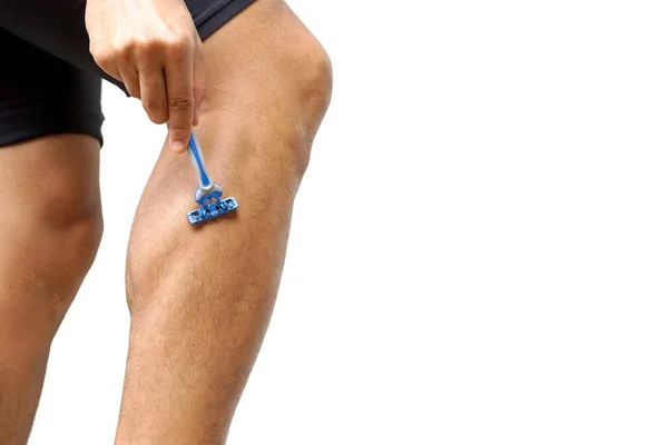 Férfi kerékpáros borotválkozás a lába — Stock Fotó