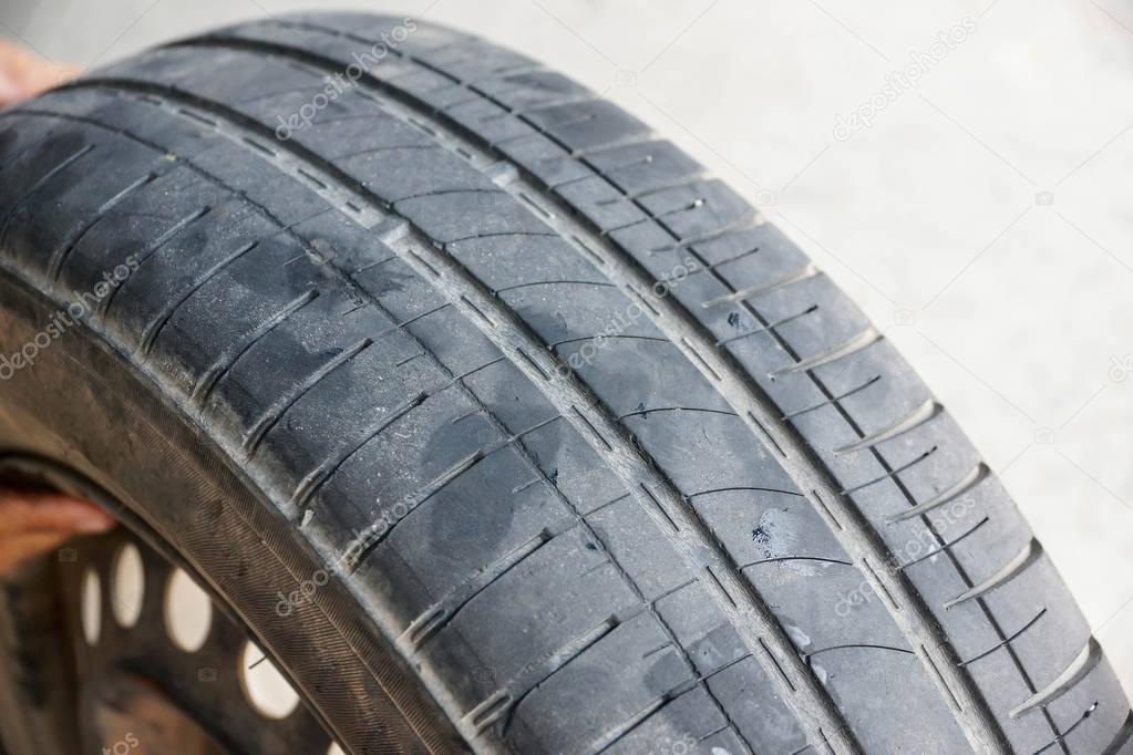 Worn out car tire tread