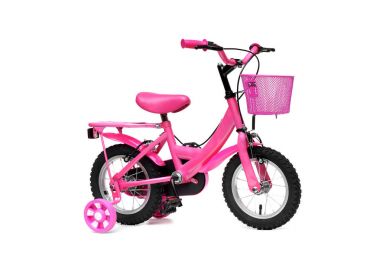 Pembe renkli çocuk için bir bisiklet
