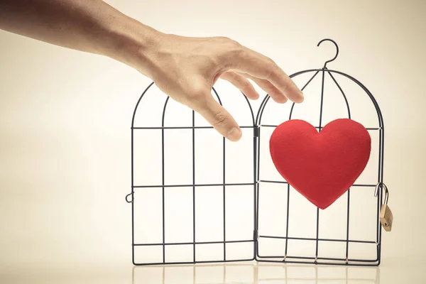 A bird cage with a red heart — Stock Photo, Image