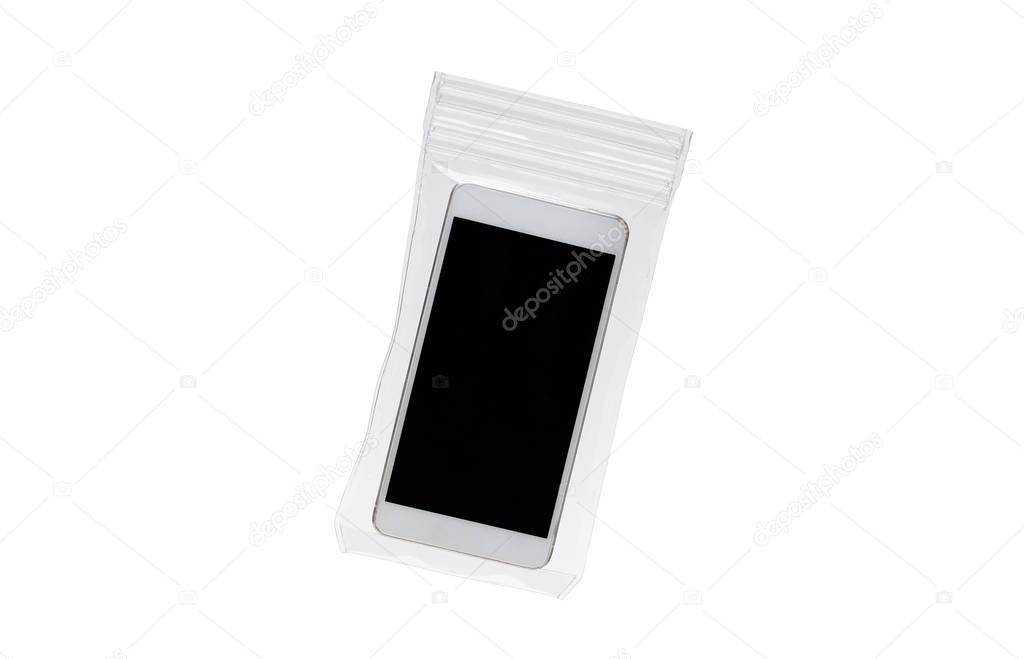 Smartphone in a waterproof plastic case