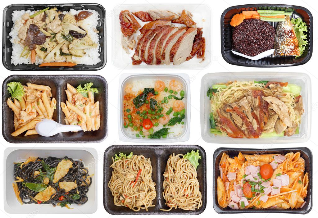 Takeaway food in microwavable containers