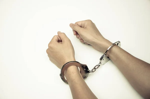 Silver Handcuffs Male Hands — Stock Photo, Image