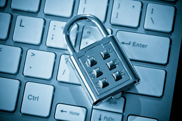 Biztonság Bezár Számítógép Billentyűzet Számítógép Biztonság Ellentevékenység Adat Titkosítás Koncepció — Stock Fotó