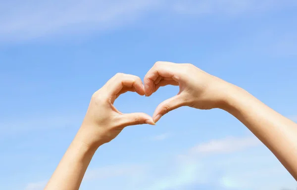 Hands Forming Heart Shape Blue Sky Background — Stock Photo, Image