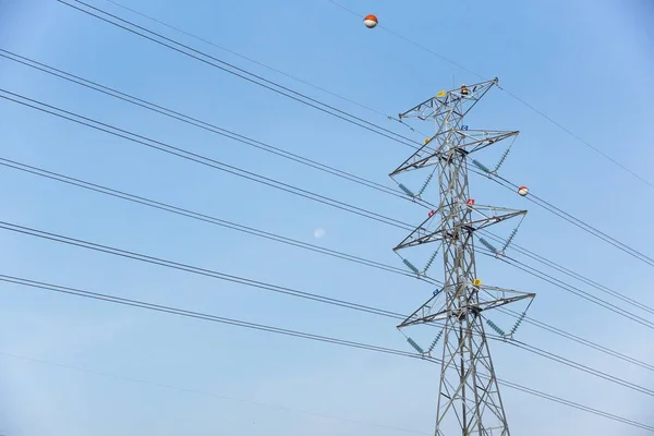 High Voltage Electricity Pole Aircraft Warning Sphere — Stock Photo, Image