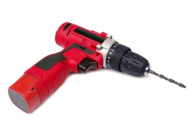 Beyaz izole elektrikli matkap                            