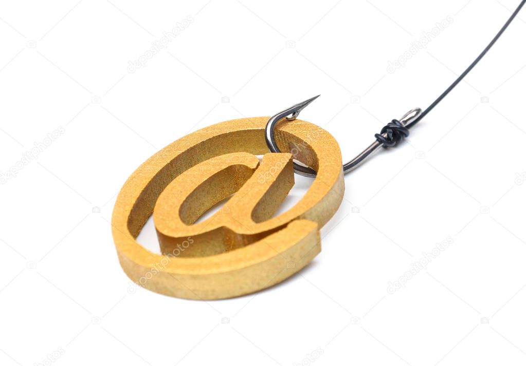 A fish hook with email sign / Online fraud / Email phishing attack concept