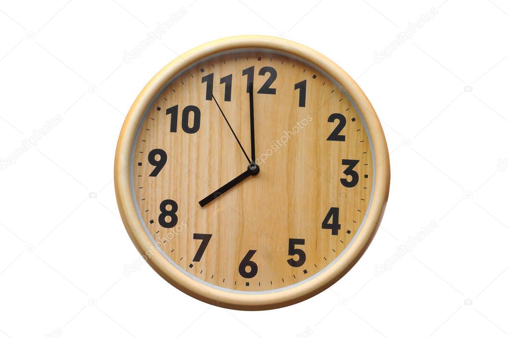 Round wooden clock isolated