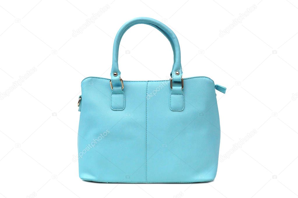 Blue female handbag isolated on white                             