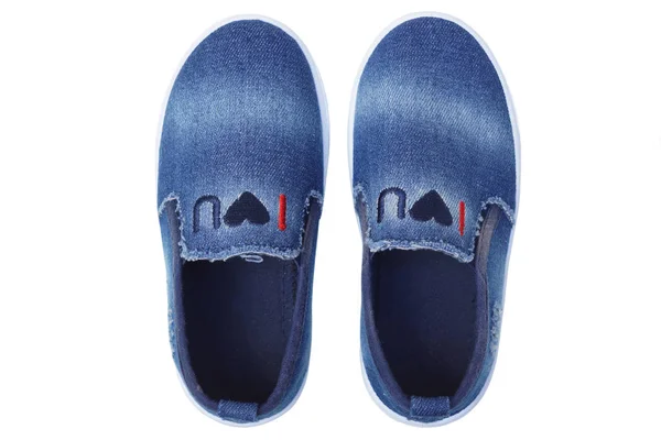 Denim Jean Slip Shoes Love You Text — Stock Photo, Image