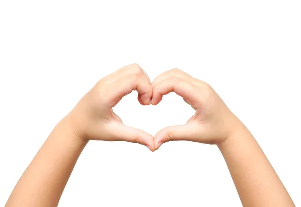 Dětské Ruce Dělají Tvar Srdce Izolované Bílém Pozadí — Stock fotografie