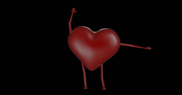 Анимация Красное Сердце Мультяшными Руками Ногами Размахивая Ручками Поднимается Пальцах — стоковое видео