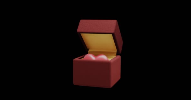 Red Heart Pops Out Gift Velvet Box Spring Black Background — ストック動画