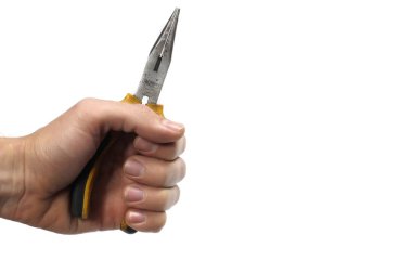 Beyaz arka planda, izole edilmiş eski metal pense.