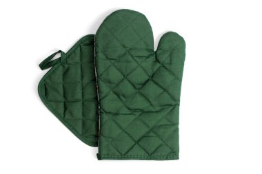 Yeşil Mutfak koruyucu eldiven, fırın eldiveni beyaz arkaplanda izole.
