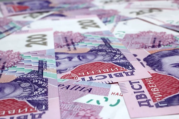 Dinero ucraniano hryvna, billetes de 200 UAH. Fondo, textura — Foto de Stock