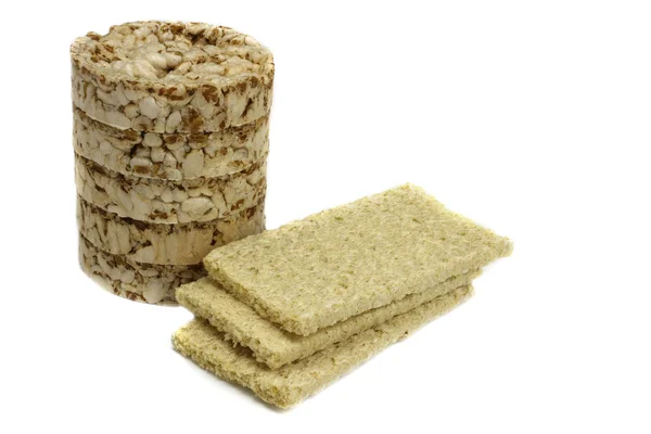 Riso, grano saraceno pane croccante isolato su bianco. Dieta, corretta alimentazione, Vegan — Foto Stock