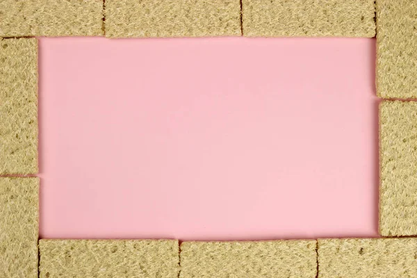 Knäckebrot-Rahmen auf rosa Hintergrund. Raum für Text. Richtige Ernährung, vegan — Stockfoto