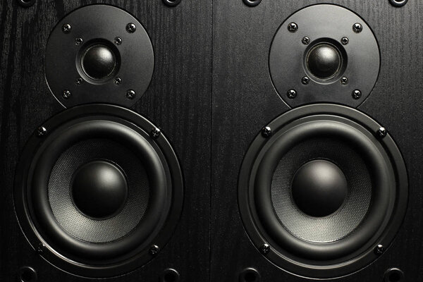 Acoustic stereo system, musical speakers. Close up