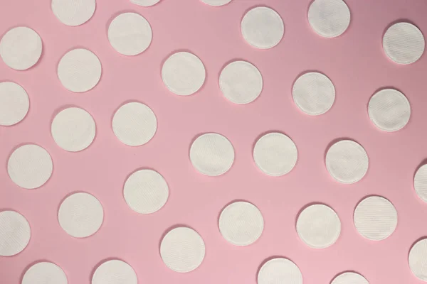 Hygiëne Katoen Pads Roze Achtergrond Textuur Achtergrond — Stockfoto