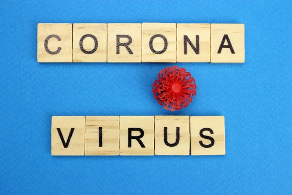 Абстрактна Модель Напис Coronavirus Синьому Тлі — стокове фото