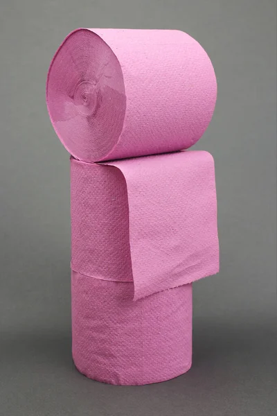 Pyramide Aus Rollen Rosa Toilettenpapiers Auf Dunkelgrauem Hintergrund Raum Für — Stockfoto
