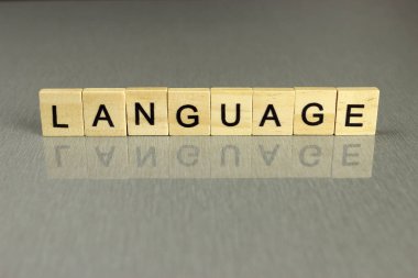 Kelime dili gri bir arkaplanda kare tahta harflerden oluşur.