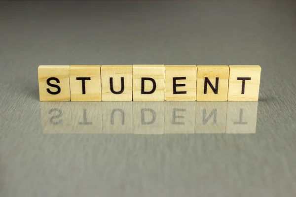 Palabra Estudiante Está Hecha Letras Cuadradas Madera Sobre Fondo Gris — Foto de Stock
