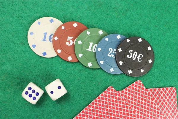 Casino Elementos Dados Fichas Cartas Una Combinación Escalera Real Una — Foto de Stock
