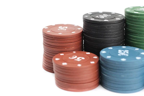 Stacks Poker Chips Isolated White Background Selective Focus — Stock Photo, Image