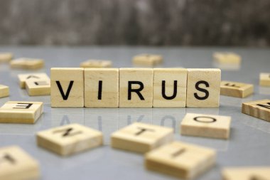 Virüs kelimesi ahşap harflerden yapılmıştır.
