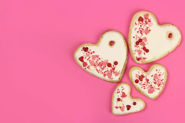 Coeurs Biscuits Faits Main Sur Fond Rose Espace Copie — Photo