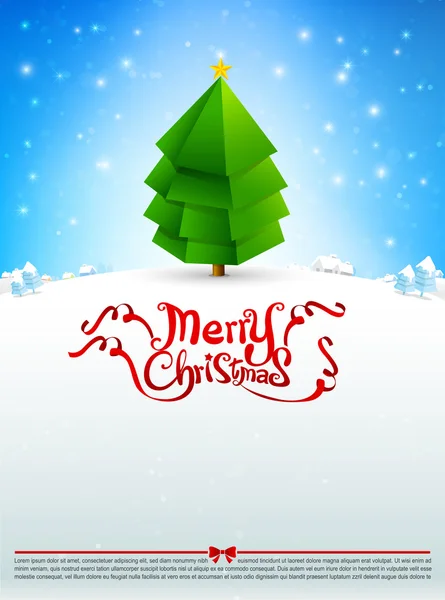 Árvore de texto Feliz Natal com neve bakcground vector illustrati —  Vetores de Stock