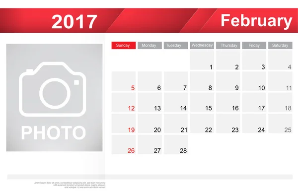 Jahr 2017 februar monat einfach und klar design kalender templa — Stockvektor