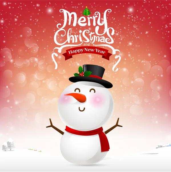 Buon Natale felice pupazzo di neve cartone animato su sfondo vettoriale — Vettoriale Stock