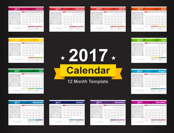 Year 2017 calendar template with space for photo insert vector i — Stock Vector