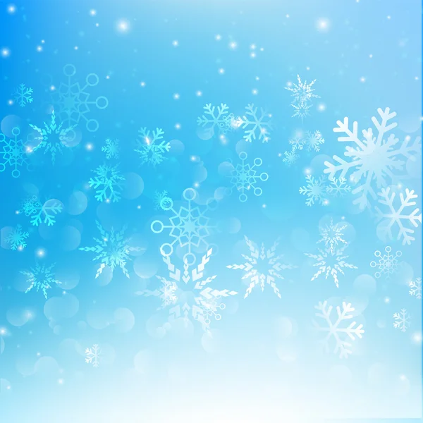 Caída de nieve con bokeh abstracto azul fondo vector ilustratio — Vector de stock