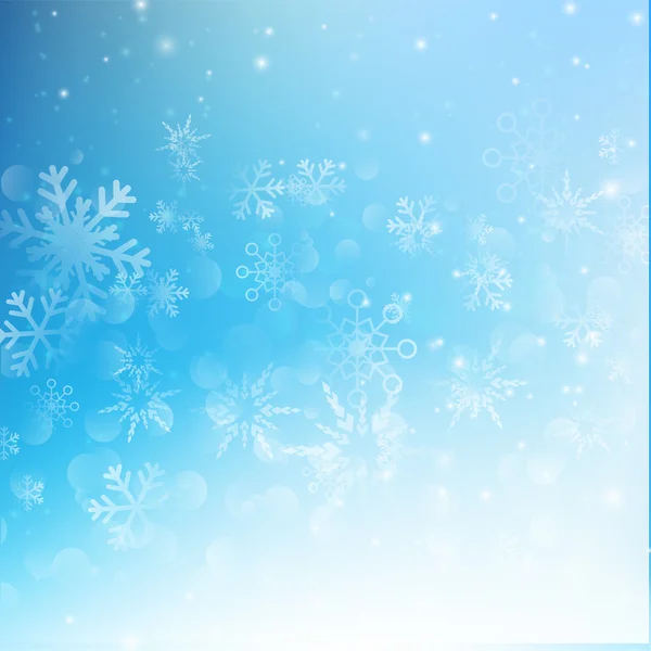 Sneeuw vallen met bokeh abstracte blauwe achtergrond vector illustratio — Stockvector