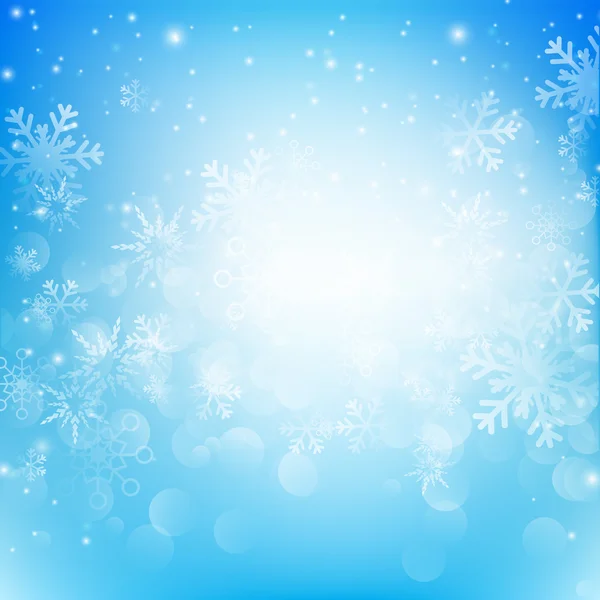 Caída de nieve con bokeh abstracto azul fondo vector ilustratio — Vector de stock
