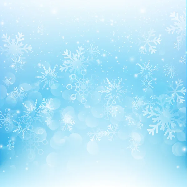 Queda de neve com bokeh abstrato fundo azul vetor illustratio — Vetor de Stock