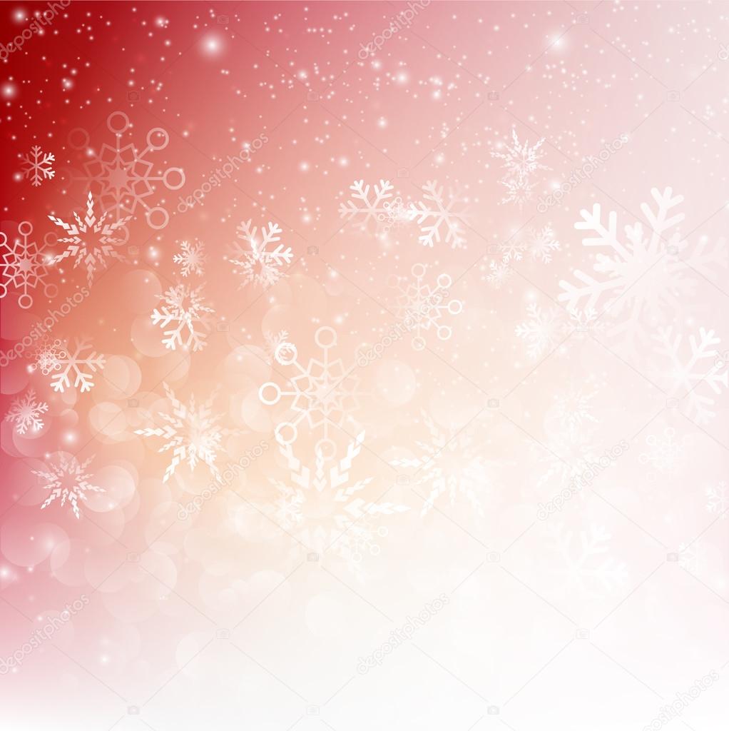 Snow fall with bokeh abstract red background vector illustration