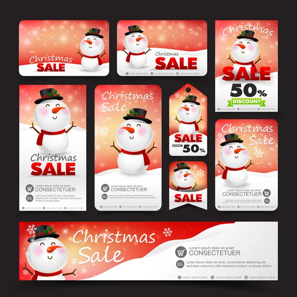 Noel satış ile kardan adam web etiketi afiş promoti topluluğu — Stok Vektör