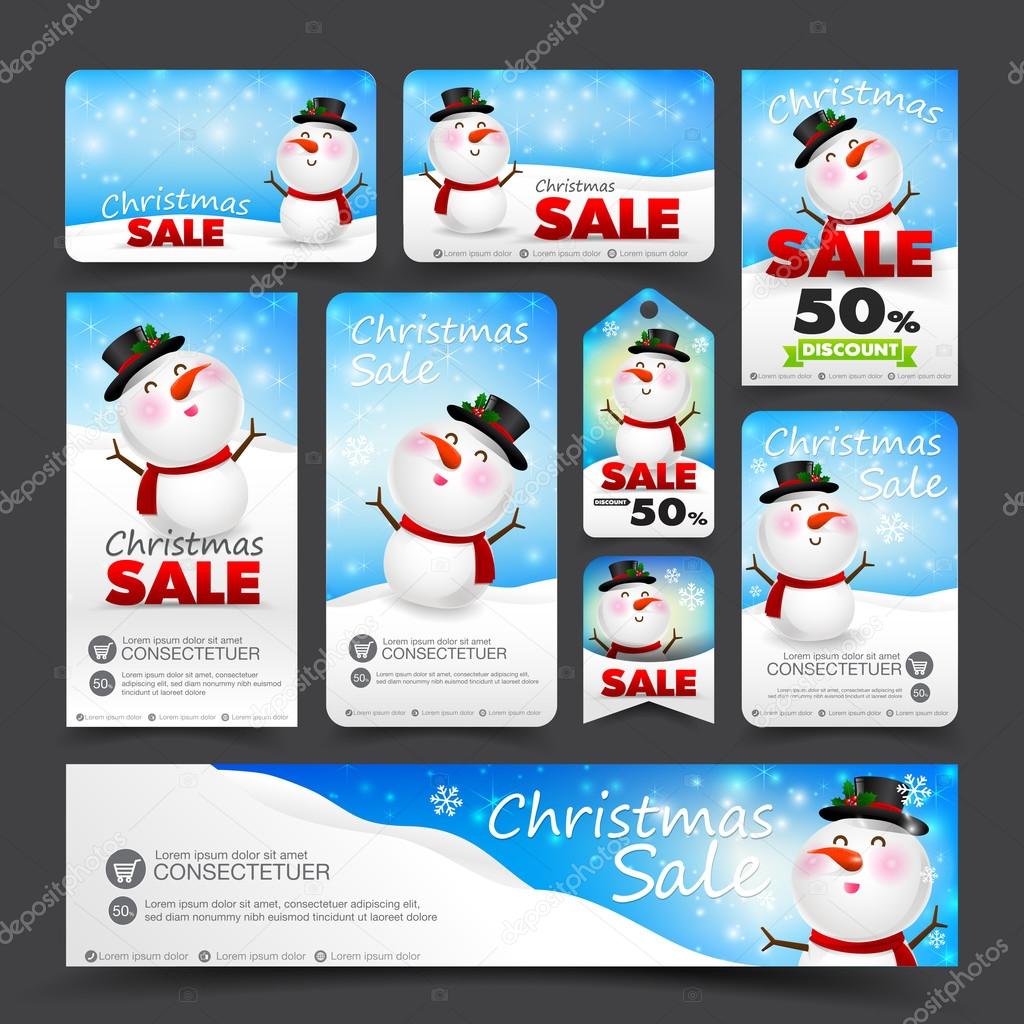 Collection of christmas sale with snowman web tag banner promoti