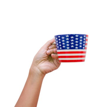 El hoding desenli kupa Amerikan bayrağı üzerinde beyaz backgr izole