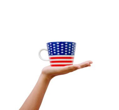 El hoding desenli kupa Amerikan bayrağı üzerinde beyaz backgr izole