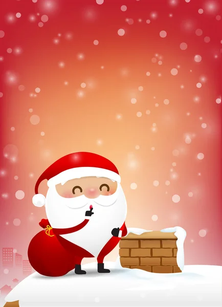Noël Père Noël et Cheminée feu avec de la neige tombant de — Image vectorielle