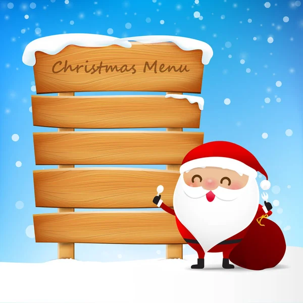 Christmas santa and blank wooden sign with copy space for Christ — Stock Vector